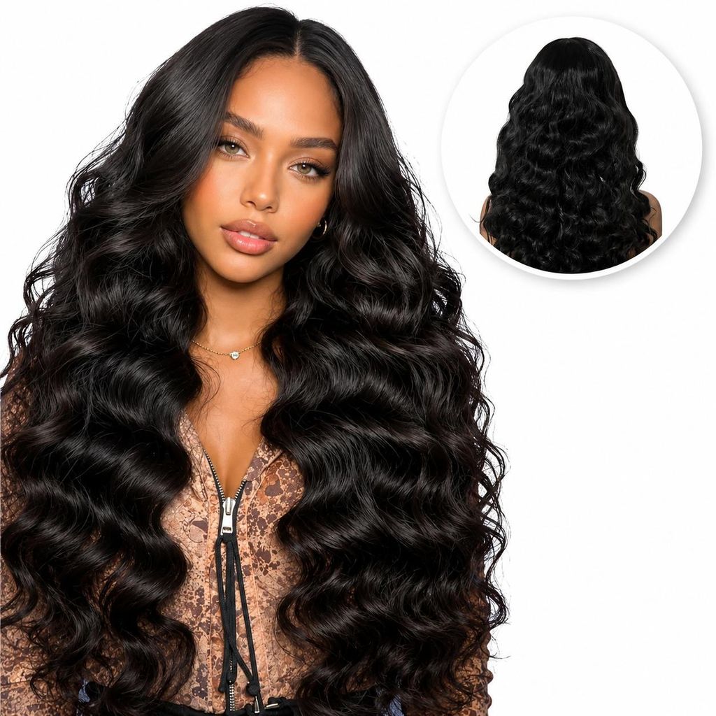 SassyGoods® Luxus Front Lace Perücke Damen Schwarz – Lange Produktbild  KI-generiertes Bild