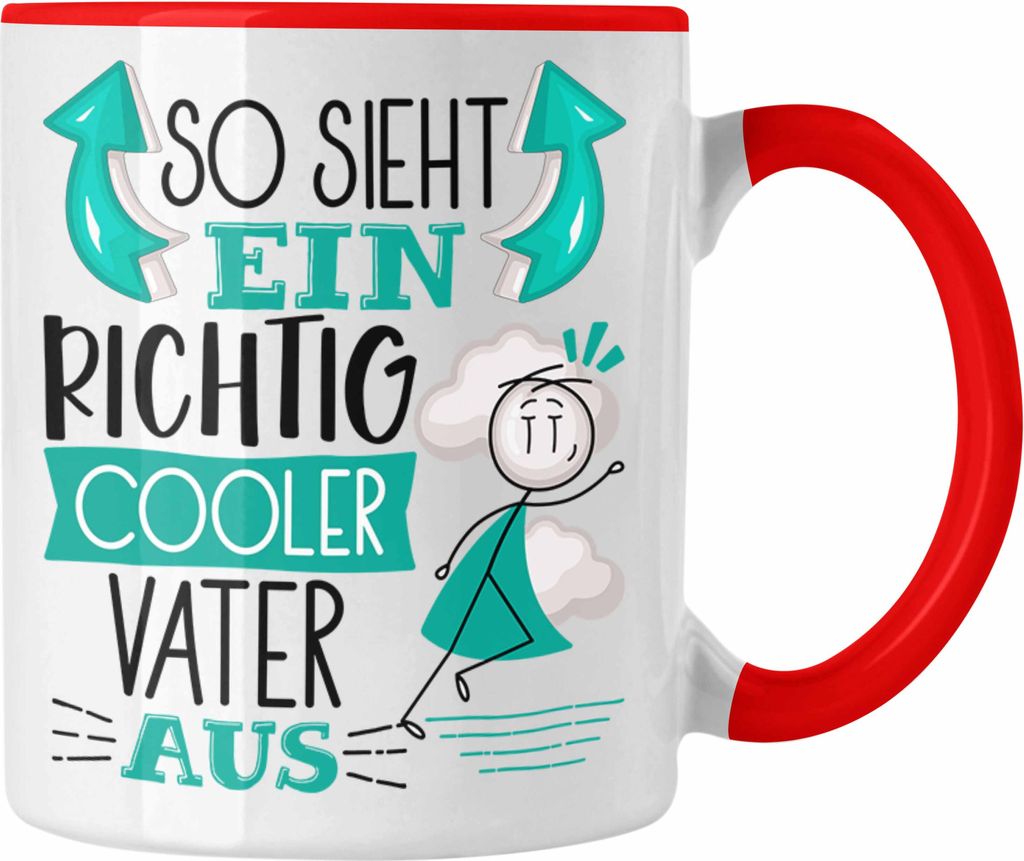 Trendation - Vater Tasse Geschenk So Sieht Ein RIchtig Cooler Vater Aus Geschenkidee Lustiger Spruch Geburtstag Becher Kaffeetasse Vatertag (Rot)
