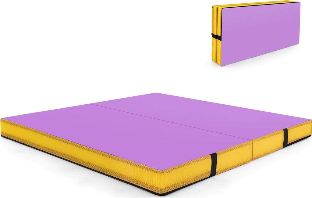 GOPLUS klappbare Turnmatte, 122 x 122 x 10 cm, Gymnastikmatte aus Kunstleder, Fitnessmatte mit Griffen & Reißverschluss, Trainingsmatte für Taumel