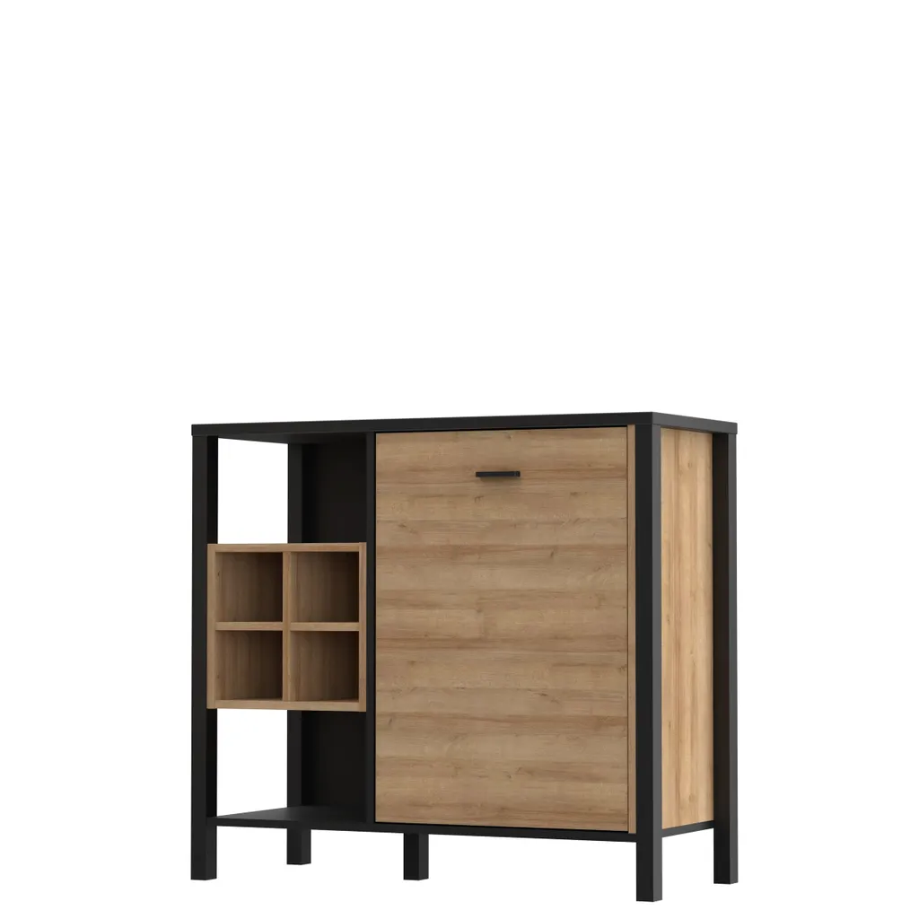 Buffet bas/Commode industrielle HIGH ROCK Noir - Chêne - 93 x 85 cm