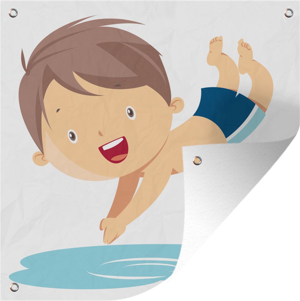 MuchoWow 100x100 cm Outdoor-Poster Gartendeko Sichtschutz Garten Poster für den Garten Eine Illustration eines Kindes beim Schwimmen