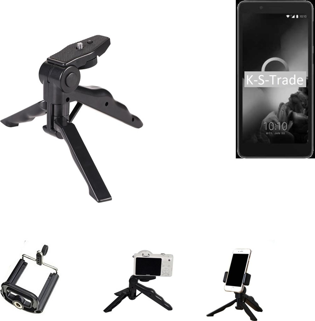 K-S-Trade Stativ Tisch-Ständer Dreibein Handy-Stativ Ständer kompatibel mit Alcatel 1C (2019) Mini-Stativ Smartphone Tripod Handy-Stativ aus Plastik