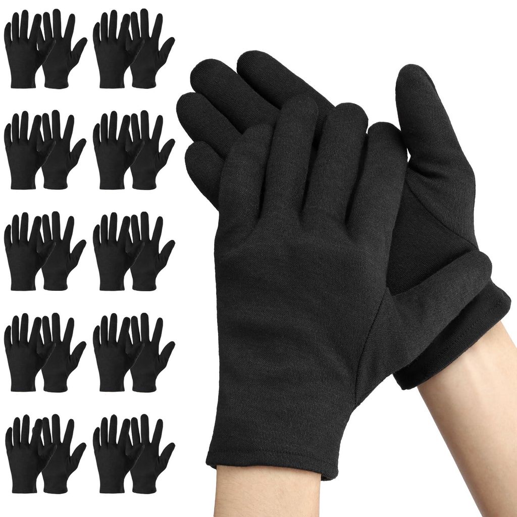 Baumwollhandschuhe Größe M – 20 Stück (10 Paar) Schwarze Baumwollhandschuhe – 23 cm Mittlere Arbeitshandschuhe – Baumwollhandschuhe für D...