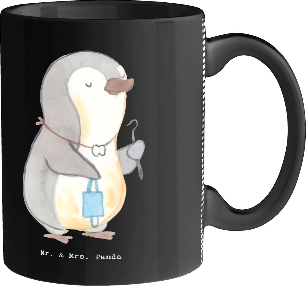 Mr. & Mrs. Panda Kaffeebecher Zahnmedizinischer Fachangestellter Herz - Schwarz - Geschenk, Tasse mit Spruch, Becher, Kaffeetasse, Keramiktasse