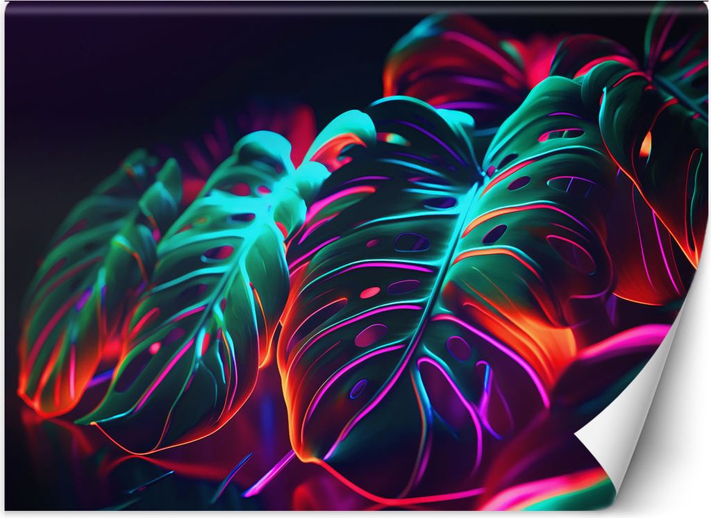 Vlies fototapete Monstera-Blätter im futuristischen Stil 300x210 cm Feeby Bunt inkl. Kleber einfache Montage