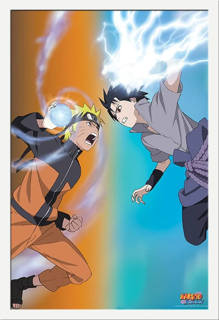 Poster Naruto vs Sasuke Combat Final avec Cadre Amovible Disque Acrylique