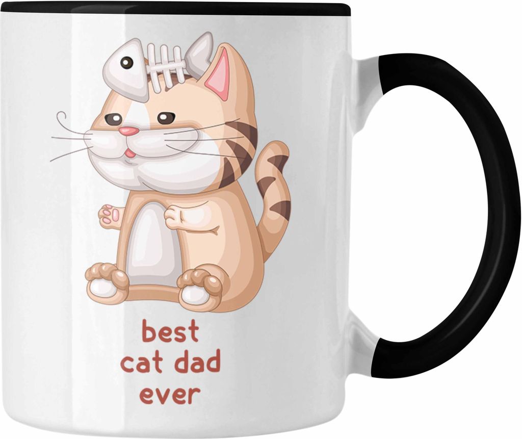 Trendation - Katze Tasse Geschenk Grafik für Katzenliebhaber Katzenmama Papa Best Cat Dad Ever Vatertag (Schwarz)