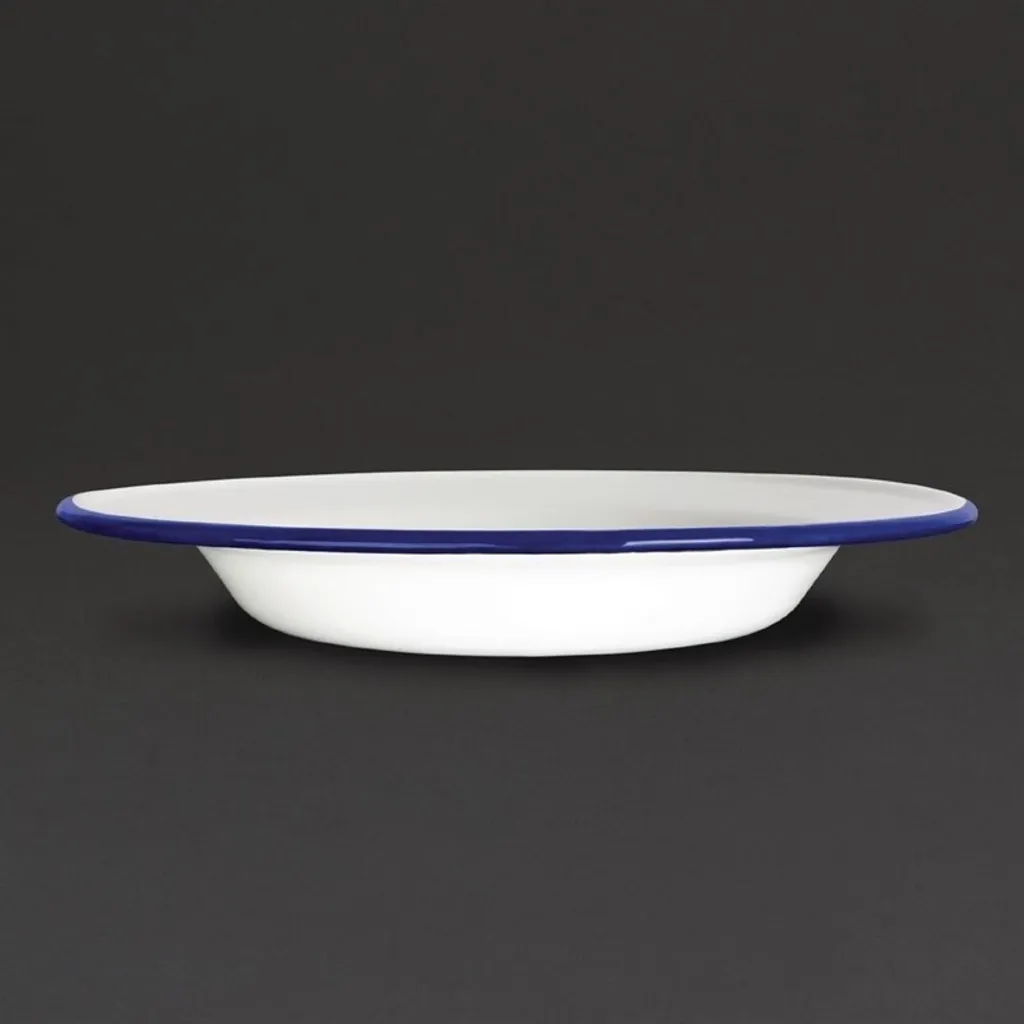 Set 6 Piatti da Campeggio Smaltati Olympia 24,5cm | Bianco-Blu Vintage