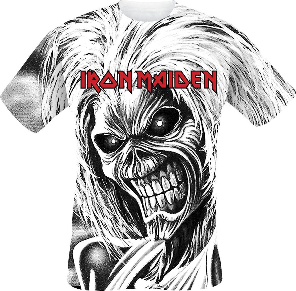 Iron Maiden T-Shirt Herren Killers Allover weiß Band-Merch, Bands 100% Baumwolle M