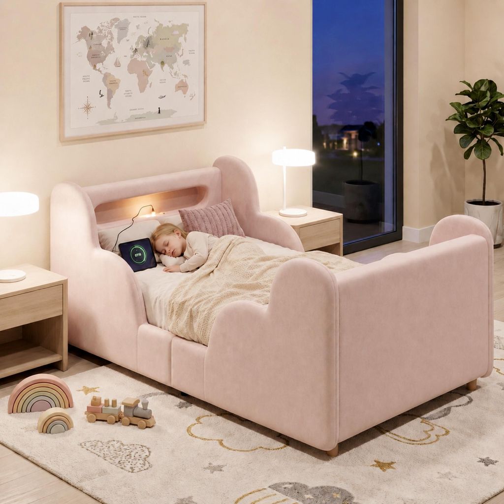 Polsterbett 90x200 cm Kinderbett Einzelbett mit Produktbild 