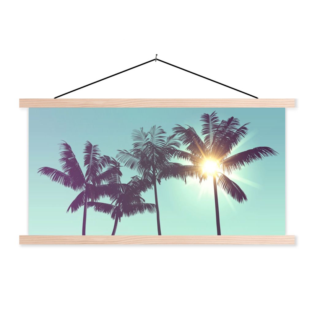 MuchoWow Textilposter Palmen - Sommer - Sonne 60x30 cm mit holzfarbenen Rahmen - Dekoration