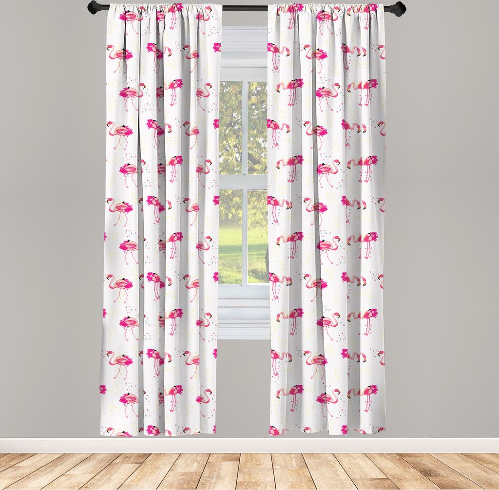 ABAKUHAUS Flamingo Vorhänge, Gardinen, Wiederholendes Muster von Hand Painted Tropic Vögel und Spots, 2 Stück 75 x 225 cm, , Pink Blush