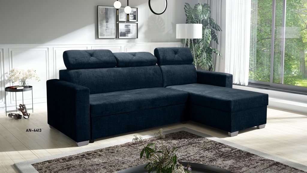 Ecksofa LIVE Eckcouch mit Schlaffunktion und wechselbarer Ecke, L-Form, Bettkasten - Dunkelblau