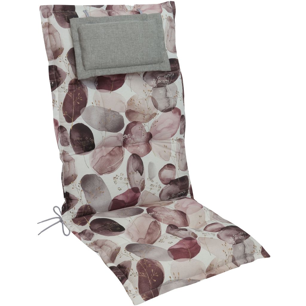A chair cushion with a watercolor stone pattern.