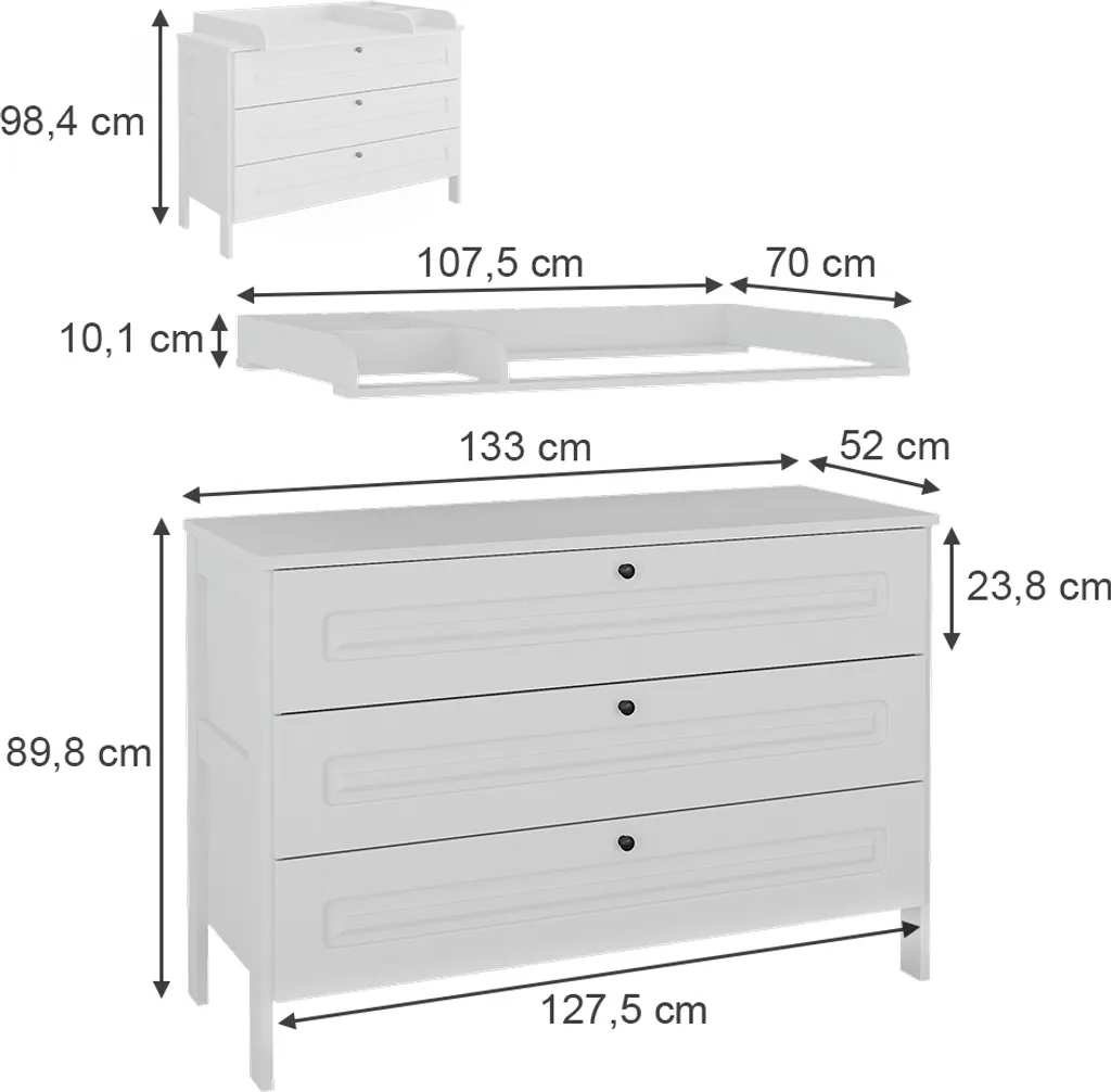 Commode à langer blanche Vitalispa Ajaton avec rangements 133x98,4 cm - 3