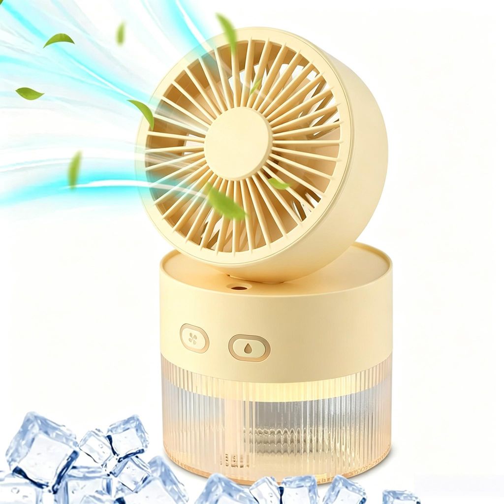 3-in-1 Sprühventilator Tisch, mit Sprühnebel, Nebel Licht, Tragbarer Ventilator, 3 Windmodi, USB-aufladbar, für Tischventilator,Büro,Schlafzimm...