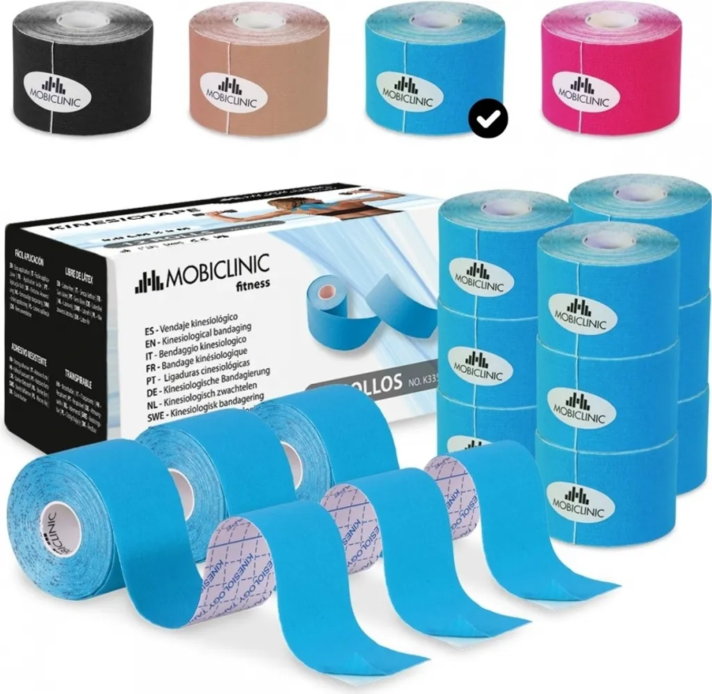 Mobiclinic, Kinesiotape, Mobitape, 5 cm x 5 m, Terapia kinesiologica, Tape sport, Rinforzo muscolare, Ipoallergenico, Kinesiotape colorato, 12 rotoli, Blu