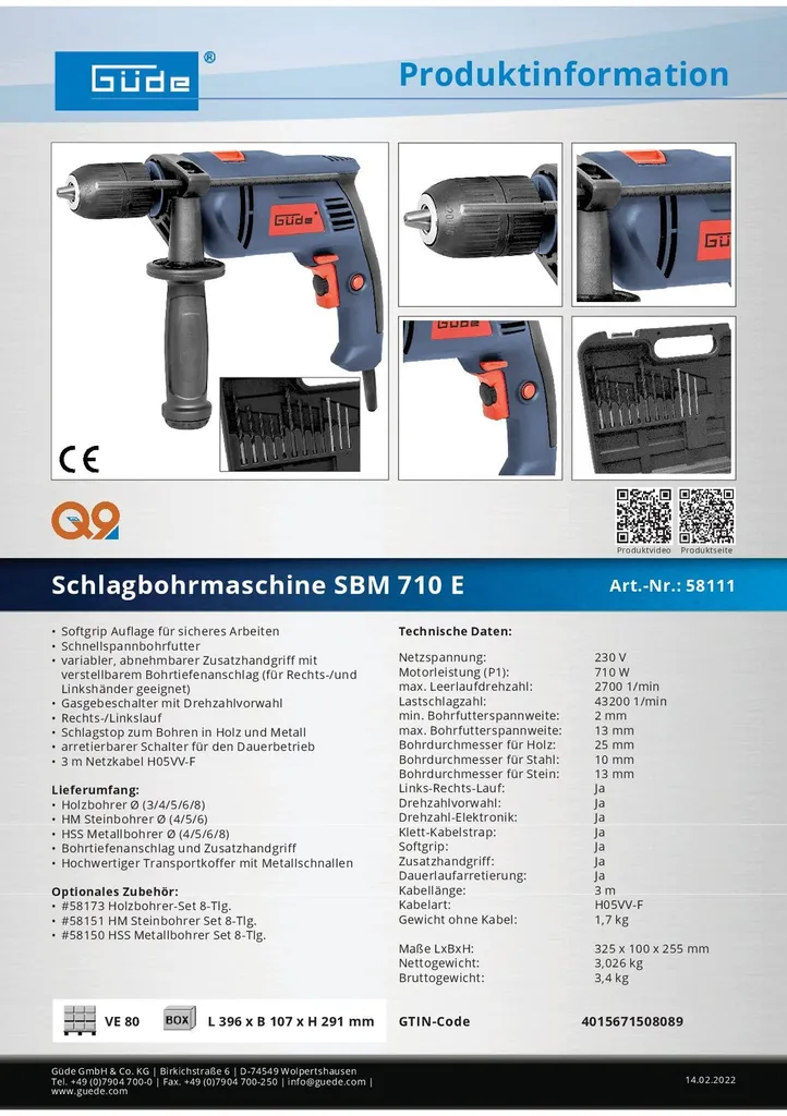 Perceuse à percussion SBM 710 E - Perceuse filaire puissante 710W - 9