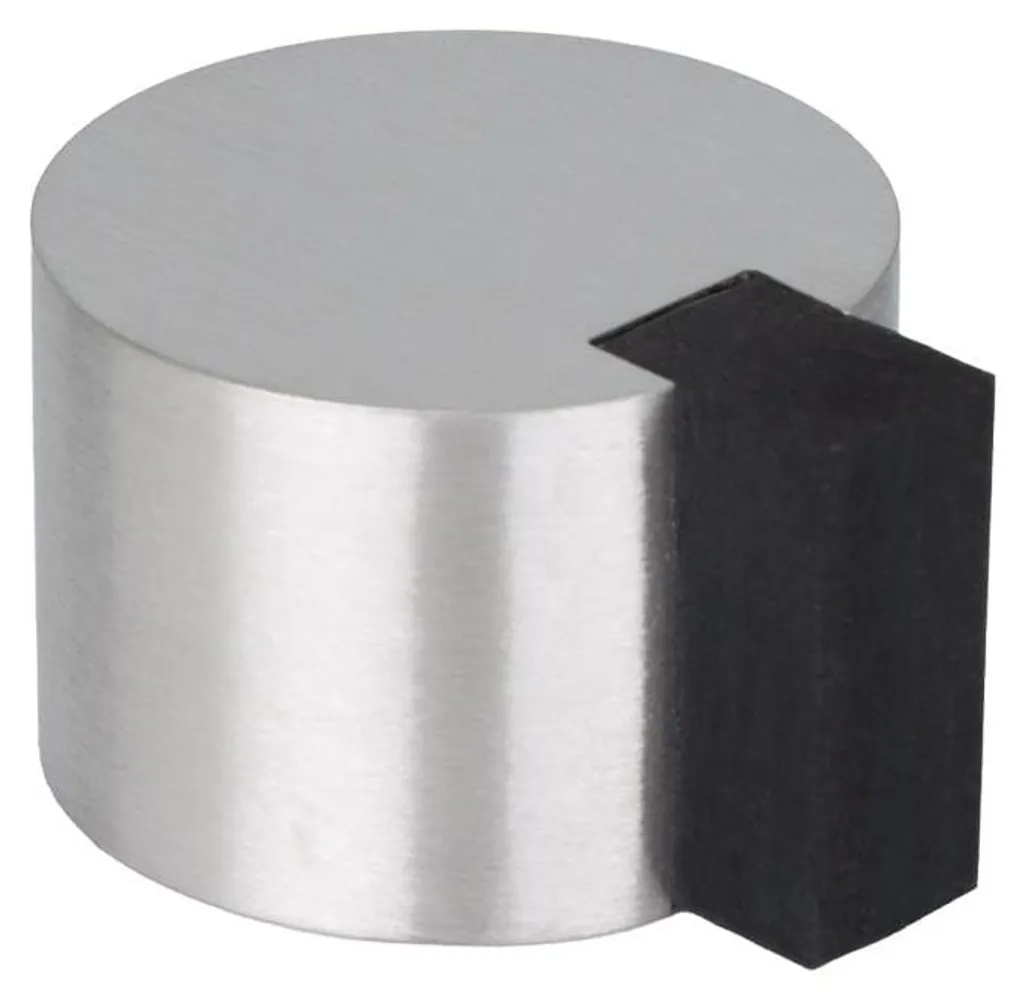 Arrêt de porte adhésif rond 28mm inox brossé et butoir caoutchouc noir