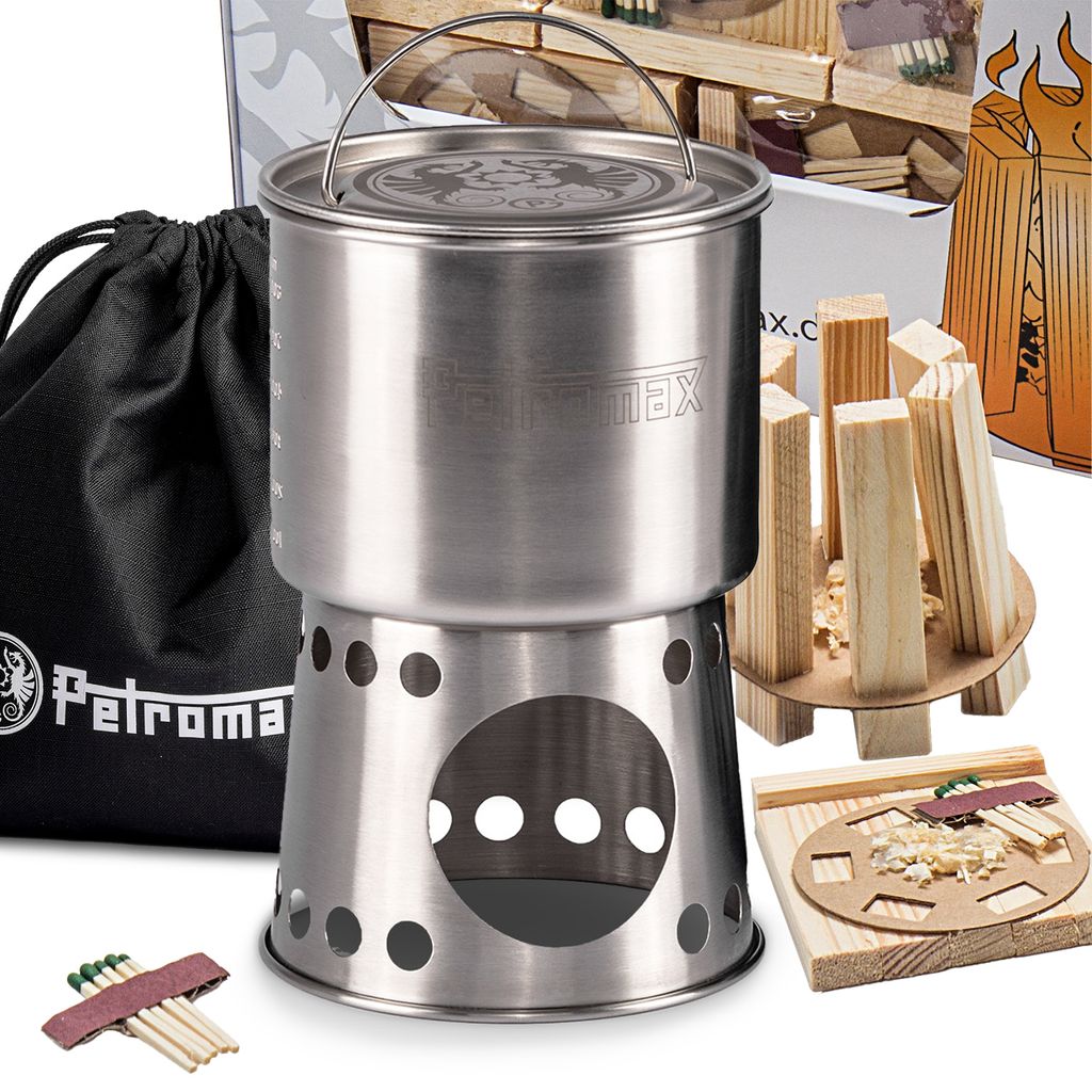 Petromax Kochbecher 750ml | Edelstahl | Feuerkit + Tasche 2 in 1 mit klappbaren Griffen