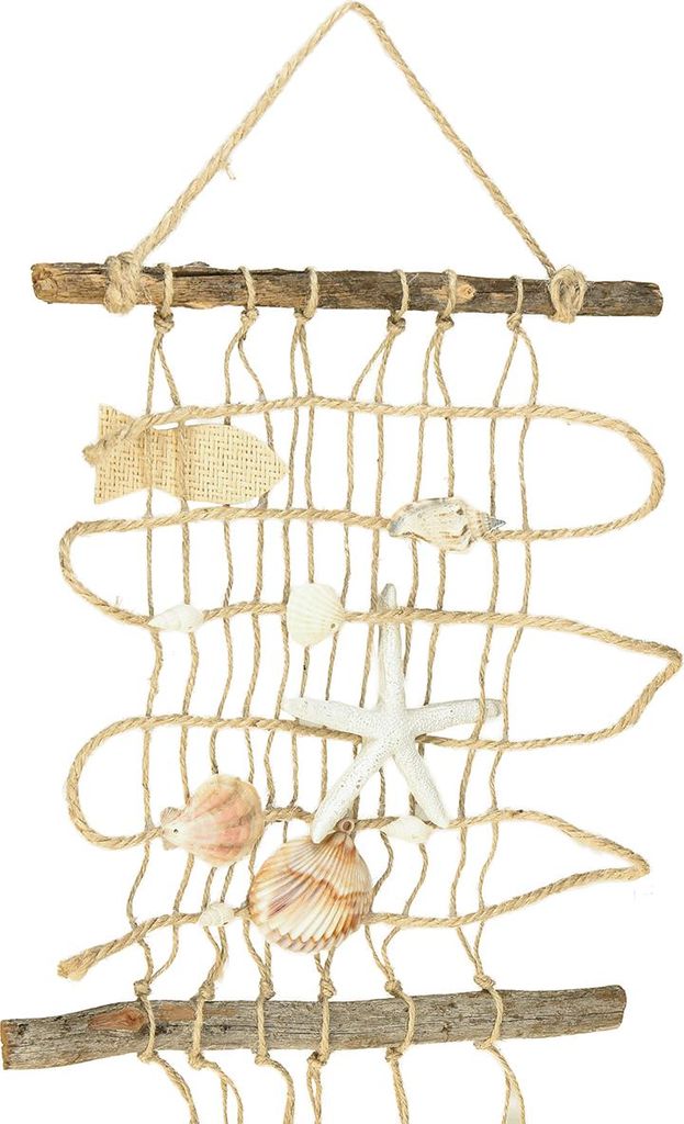 Fischernetz Jute Muscheln Holz Deko 25×55cm Hängend