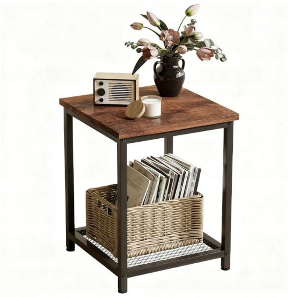 Quadratischer Beistelltisch mit Ablagefläche, Retro-Vintage-Loft-Stil, 55 cm