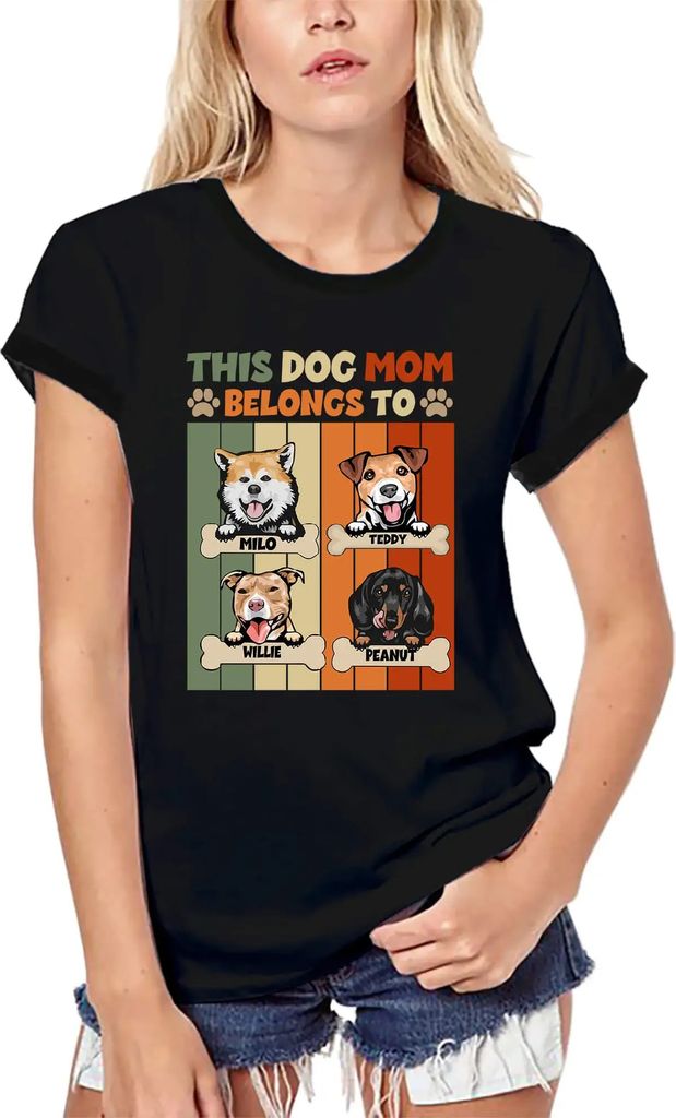 Damen Grafik T-Shirt aus Biobaumwolle Diese Hundemutter gehört zu – This Dog Mom Belongs To – Öko-Verantwortlich Vintage Jahrgang Kurzarm Lus...