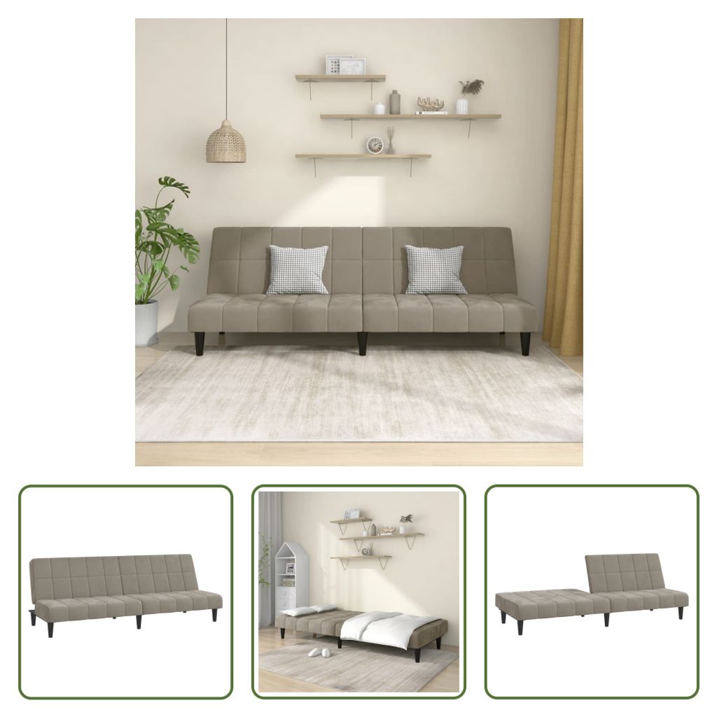 The Living Store Schlafsofa 2-Sitzer Hellgrau Samt