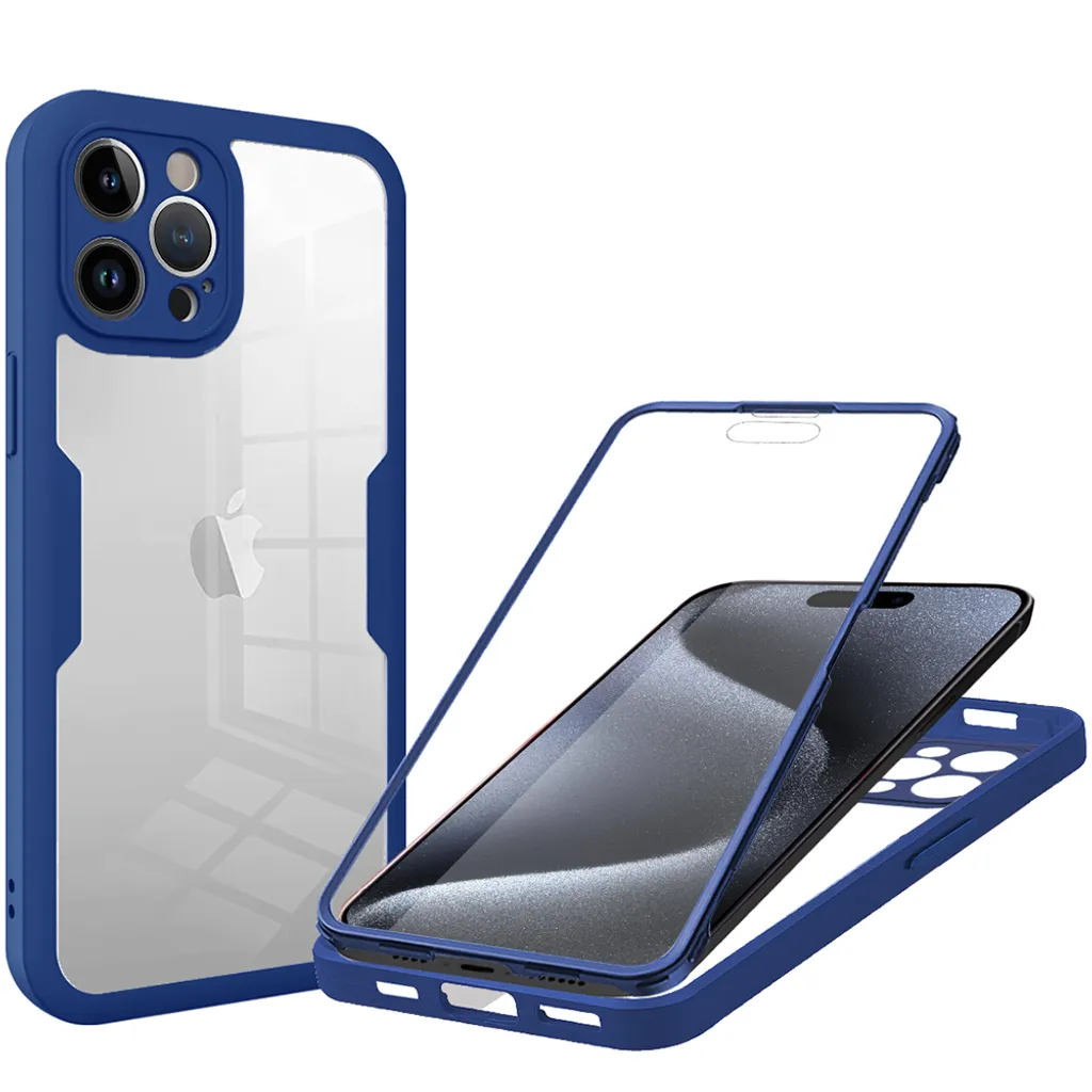 Cover iPhone 15 Pro 360 Gradi Blu: Anti-Urti con Salva Display Incluso