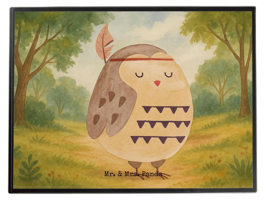 Mr. & Mrs. Panda Schreibunterlage Eule Federschmuck Design - Weiß - Geschenk, Owl, schreibtischauflagen, schreibtischunterlage, schreibtischunterl...