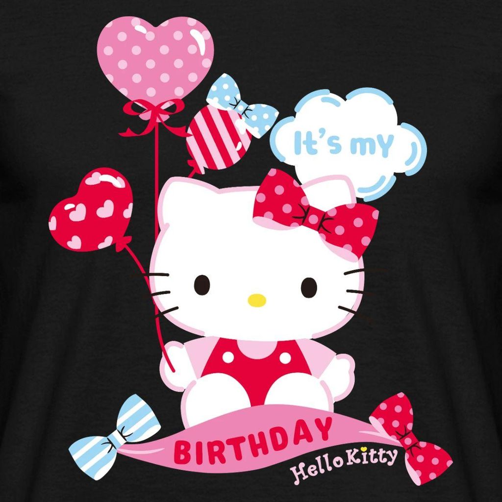 Spreadshirt Hello Kitty Mit Ballons Mein Geburtstag Männer T-Shirt, XXL, Schwarz