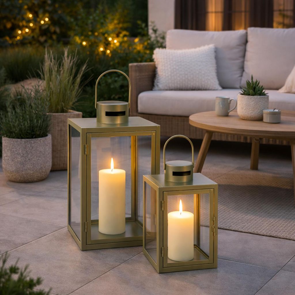 2tlg Metall Laternen Set Olivgrün Gartenlaterne Windlicht ca.H30/41cm