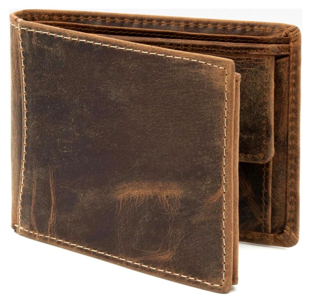 Herren Geldbörse aus Büffelleder mit RFID-Schutz - Vintage Brieftasche für den Alltag - Querformat (Tan)