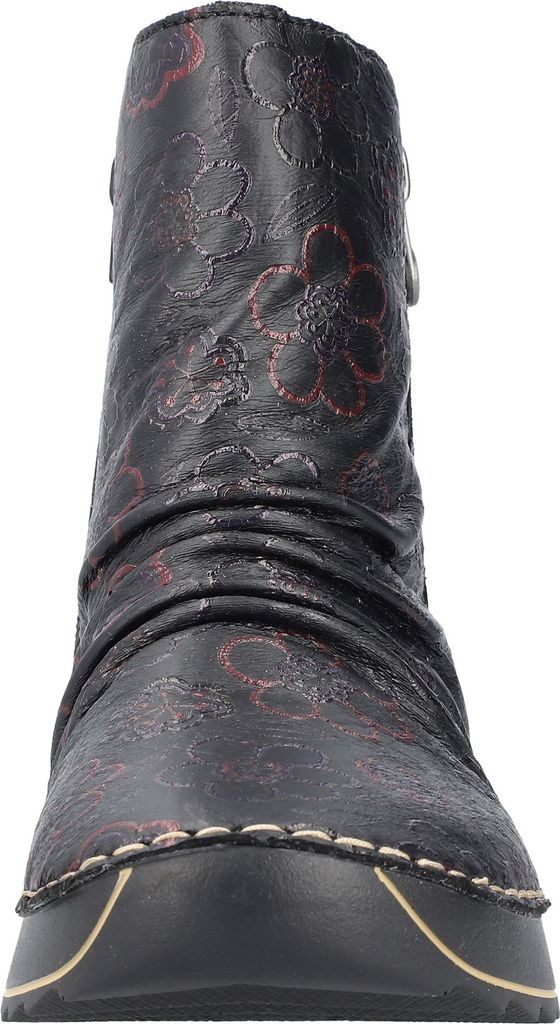 Rieker Damen Stiefelette warm gefüttert Reißverschluss Blumenmuster 51552, Größe:42 EU, Farbe:Schwarz