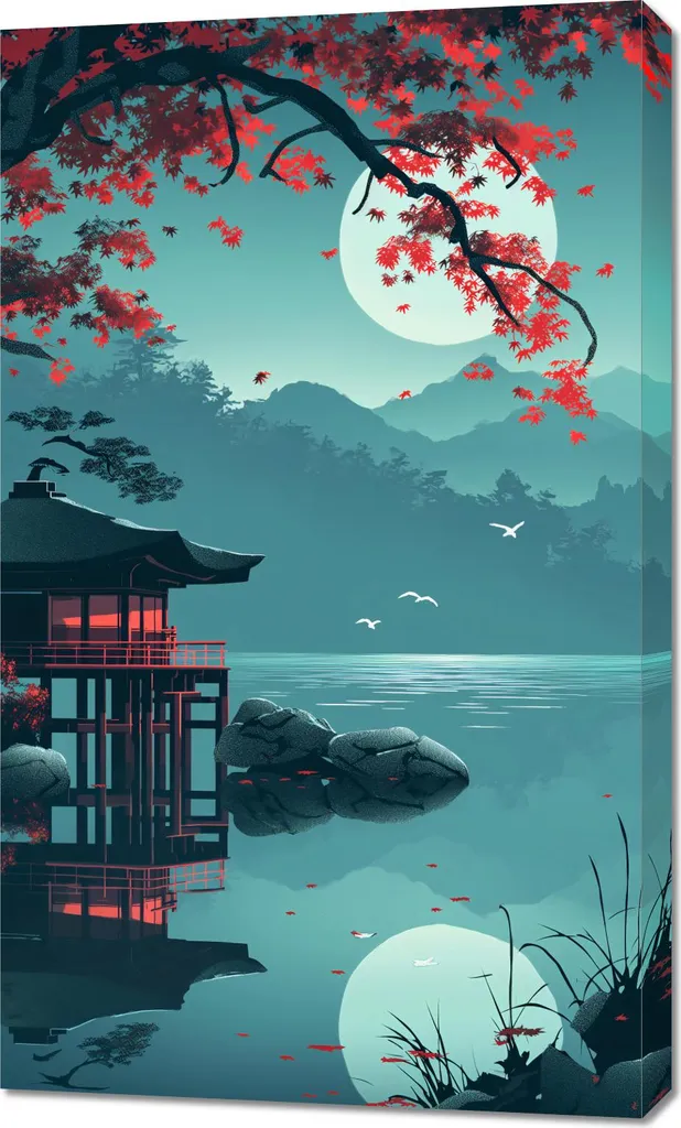 Tableau pavillon japonais 60 x 100 cm pour salon et espace spa