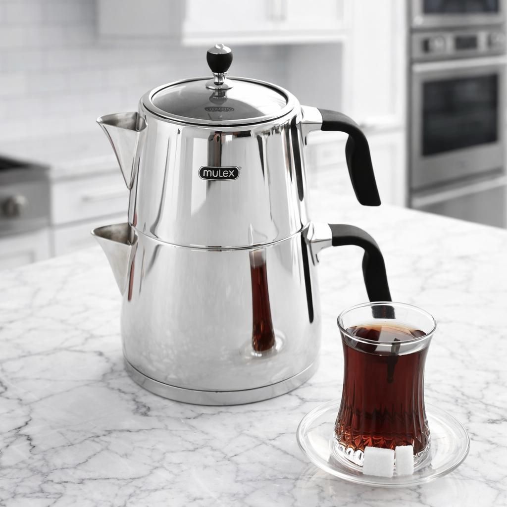 Mulex Cay Lezzeti Midi Edelstahl Teekanne 3 Liter, Silber