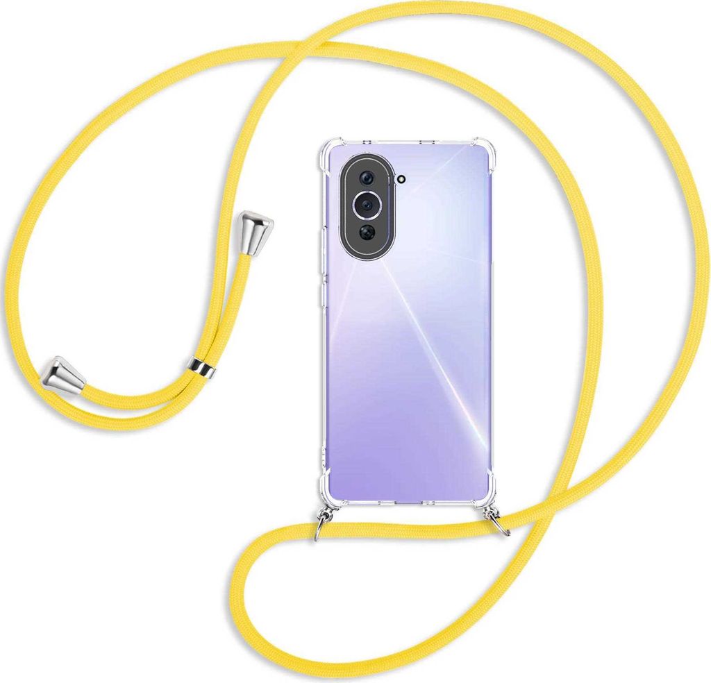 Handykette Backcover-Schutzhülle mit Band (Metall silberfarben) für Huawei nova 10 (NCO-AL00, 6.67'') - gelb