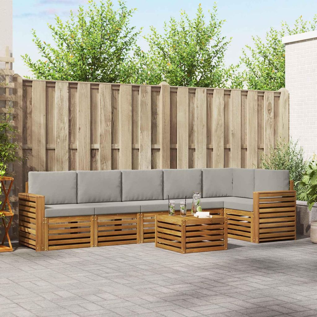 "Neues Produkt" Sofagarnituren - CLORIS - Terrassen-Sofa - 7 pcs - Natürlich und Hellgrau Massivholz Akazie - Modern Gartensofas V1986