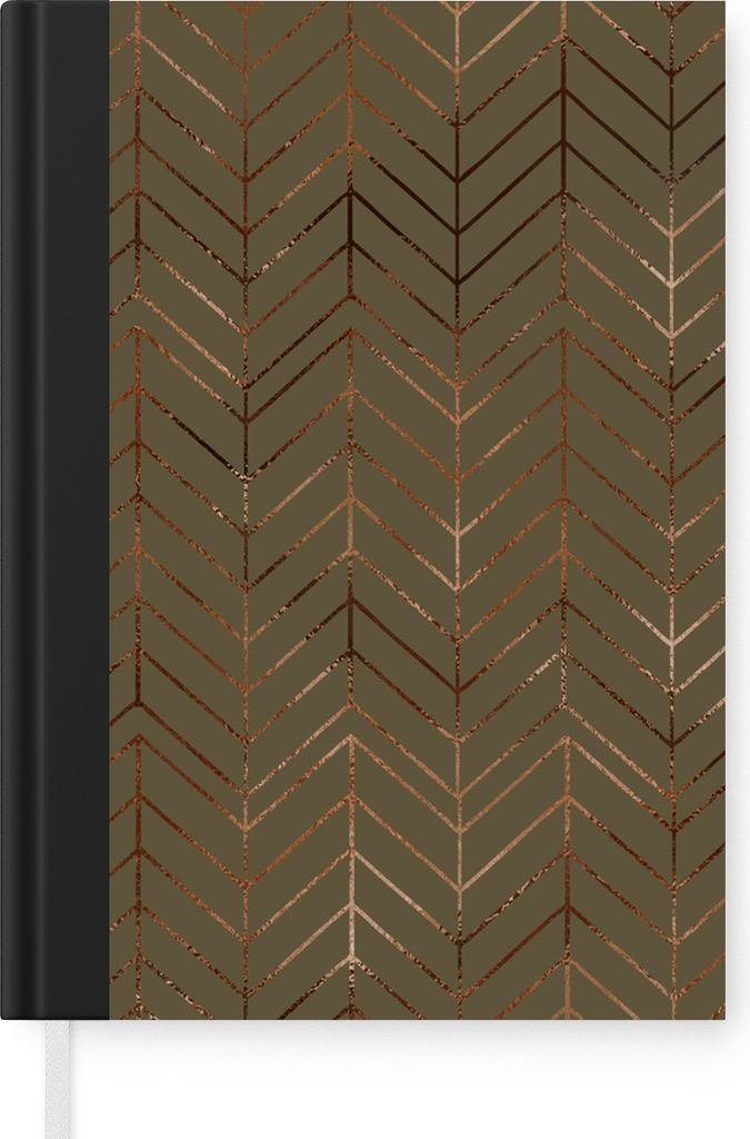 MuchoWow Notizbuch Tagebuch Haushaltsbuch Notebook A5 Muster - Linie - Bronze - Grün - Notizblock - Notizheft - Notebook - Schreibblock - Papier