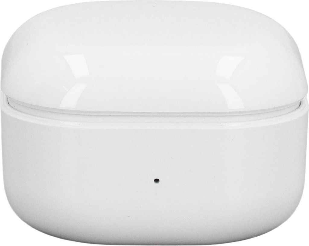 A white charging case for earbuds.