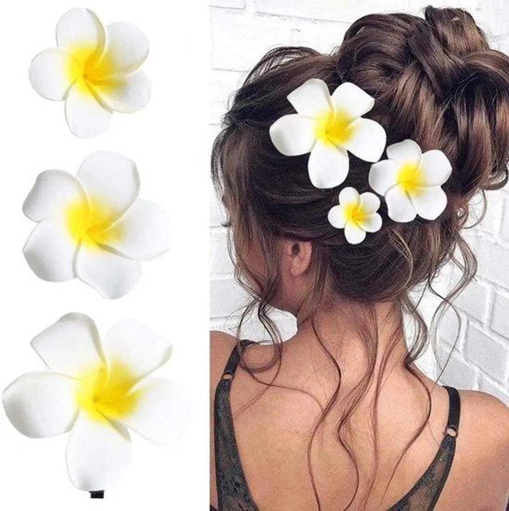 Barrettes fleurs hawaïennes en mousse x3 - Pinces à cheveux exotiques