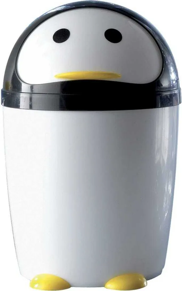 Occasione Pattumiera Bagno Pinguino 7,5L - Resina Bianca e Nera