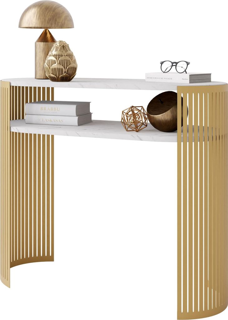 MIRJAN24 Konsolentisch Fikoli, Rahmen aus Stahl (Farbe: Gold / Bianco Marmor)