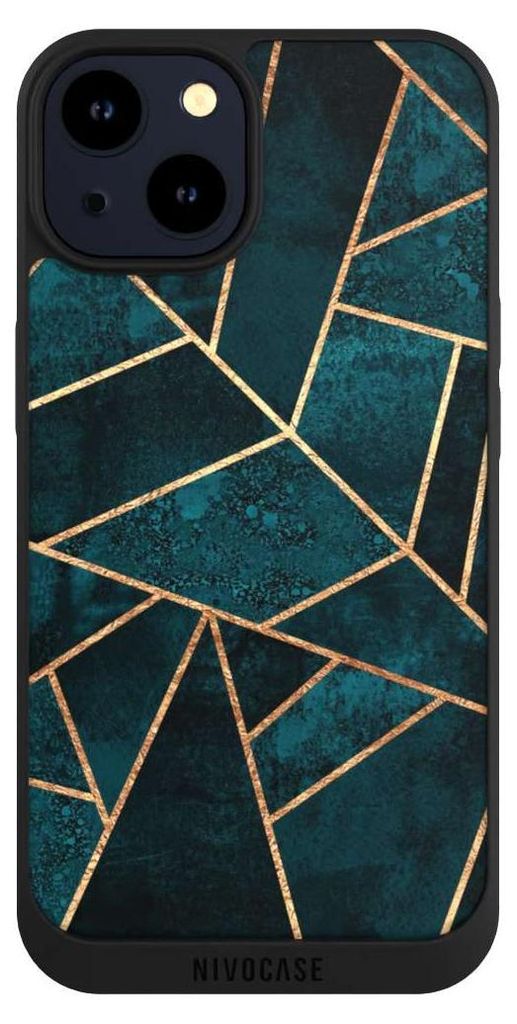 NIVOCASE Handyhülle für Apple iPhone 14 Hülle NIVOpure Case Schwarz Elisabeth Fredriksson Gold & Kupfer Stein