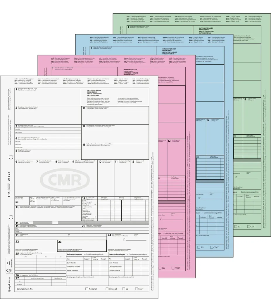 Lettre de Voiture CMR A4 Autocopiante Sigel pour Transport 50 Feuillets