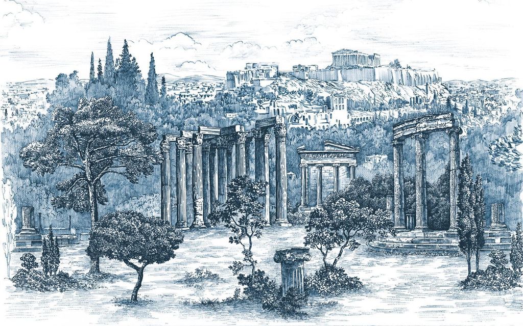 Komar Fototapete Berglandschaft mit Bäumen Blau - 611226 - 400 x 250 cm