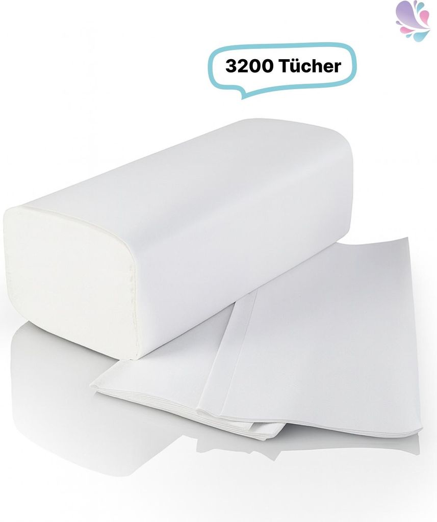 Falthandtuchpapier, 2-lagig, 100% Zellstoff, 3.200 Tücher je SET, weiß, reißfest & saugstark : Verpackungseinheiten - 1 Set Verpackungseinheiten...