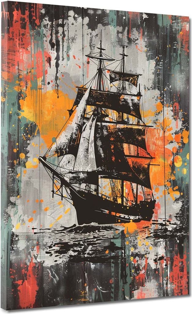 Pop Art Segelschiff Painting Leinwandbild Wandbild Kunstdruck XL Wanddeko: 60x80x2cm