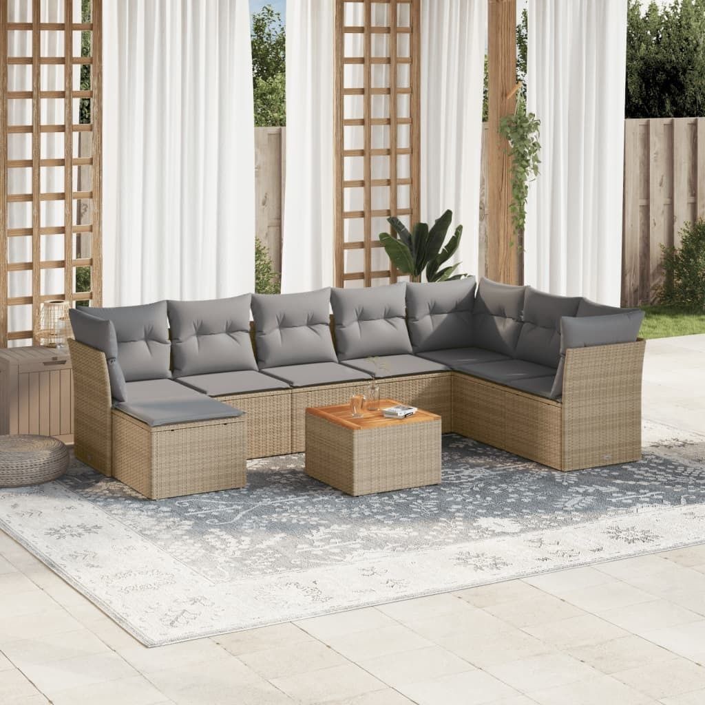 Maison Exclusive - 9-tlg. Garten-Sofagarnitur mit Kissen Beige Poly Rattan