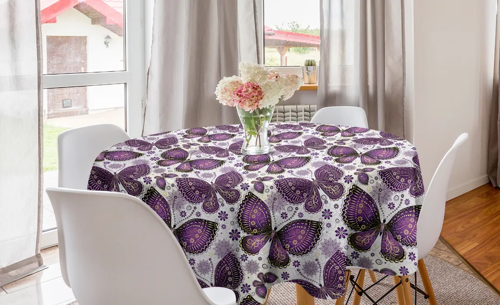 Tovaglia Rotonda 150cm ABAKUHAUS Farfalla Viola | Arredo Cucina Elegante
